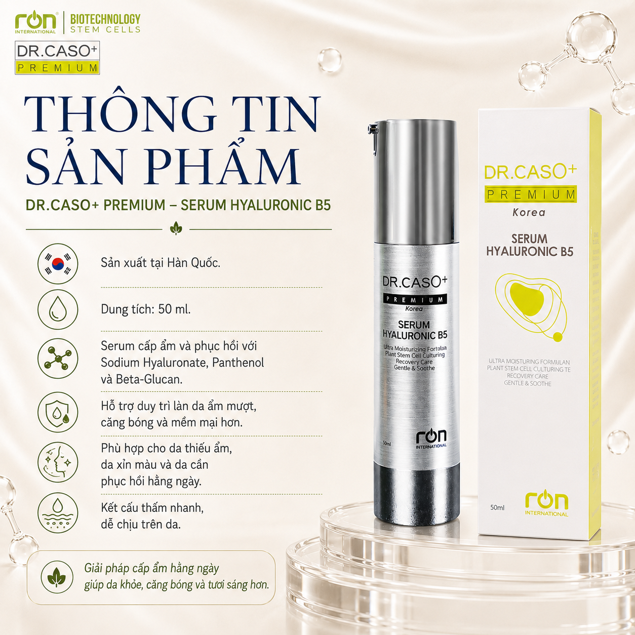 Dr.Caso+ Premium Serum Hyaluronic B5/ Serum siêu cấp ẩm sáng da Hya-B5 50ml